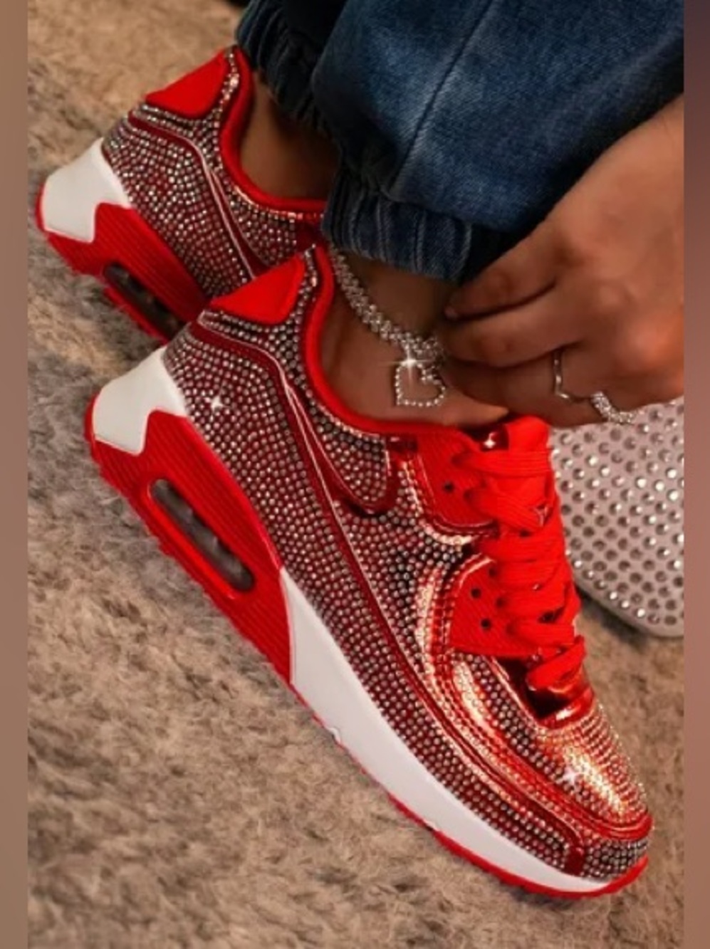 QUEEN Red Rhinestoned Sneaker